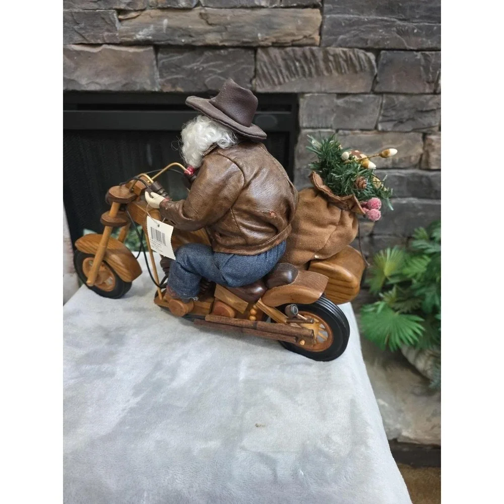 15 Inch Santa on a Wooden Motorcycle with SideCar